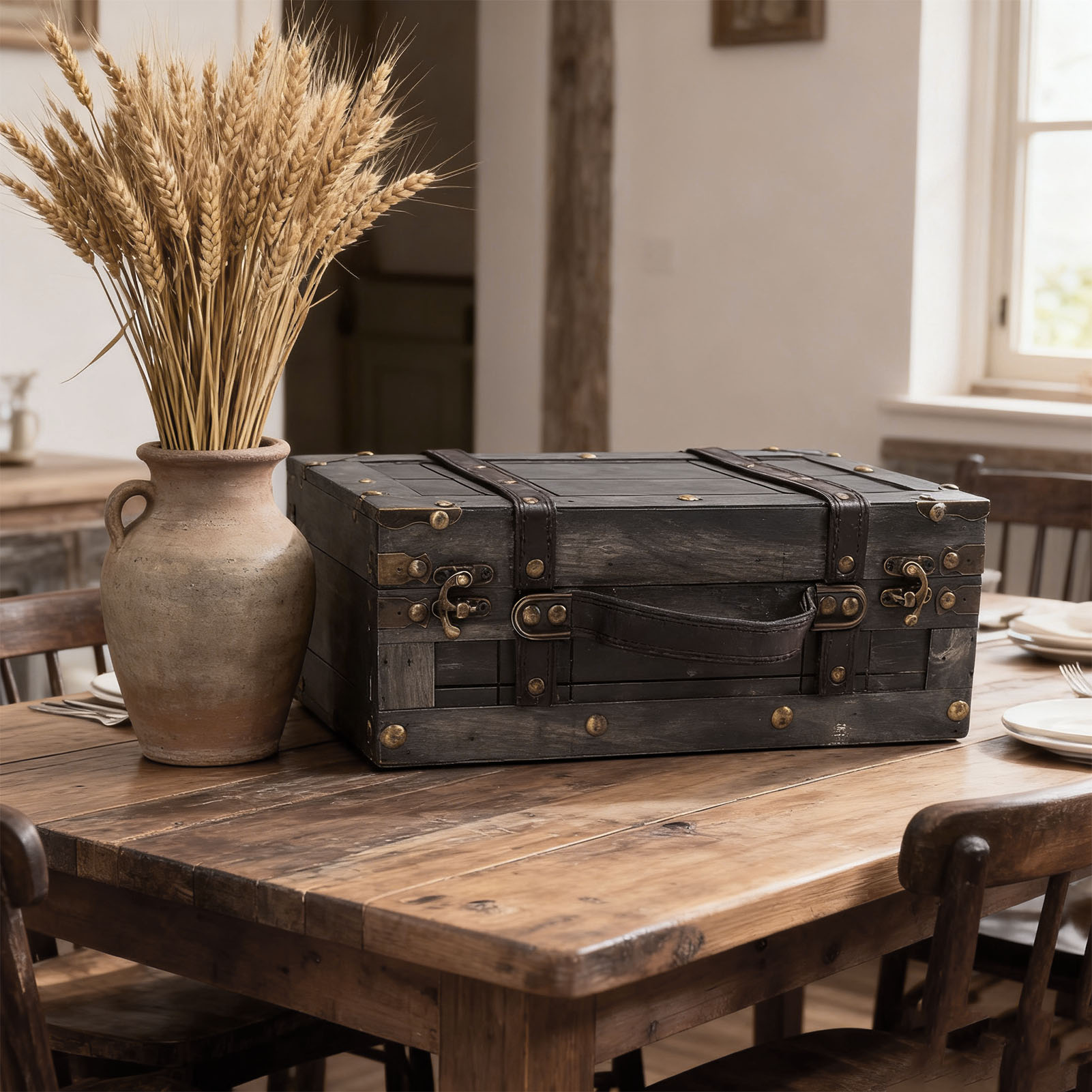 Wood Storage Trunk Wooden Ches - Retro Vintage Trunk Suitcase recension och pris