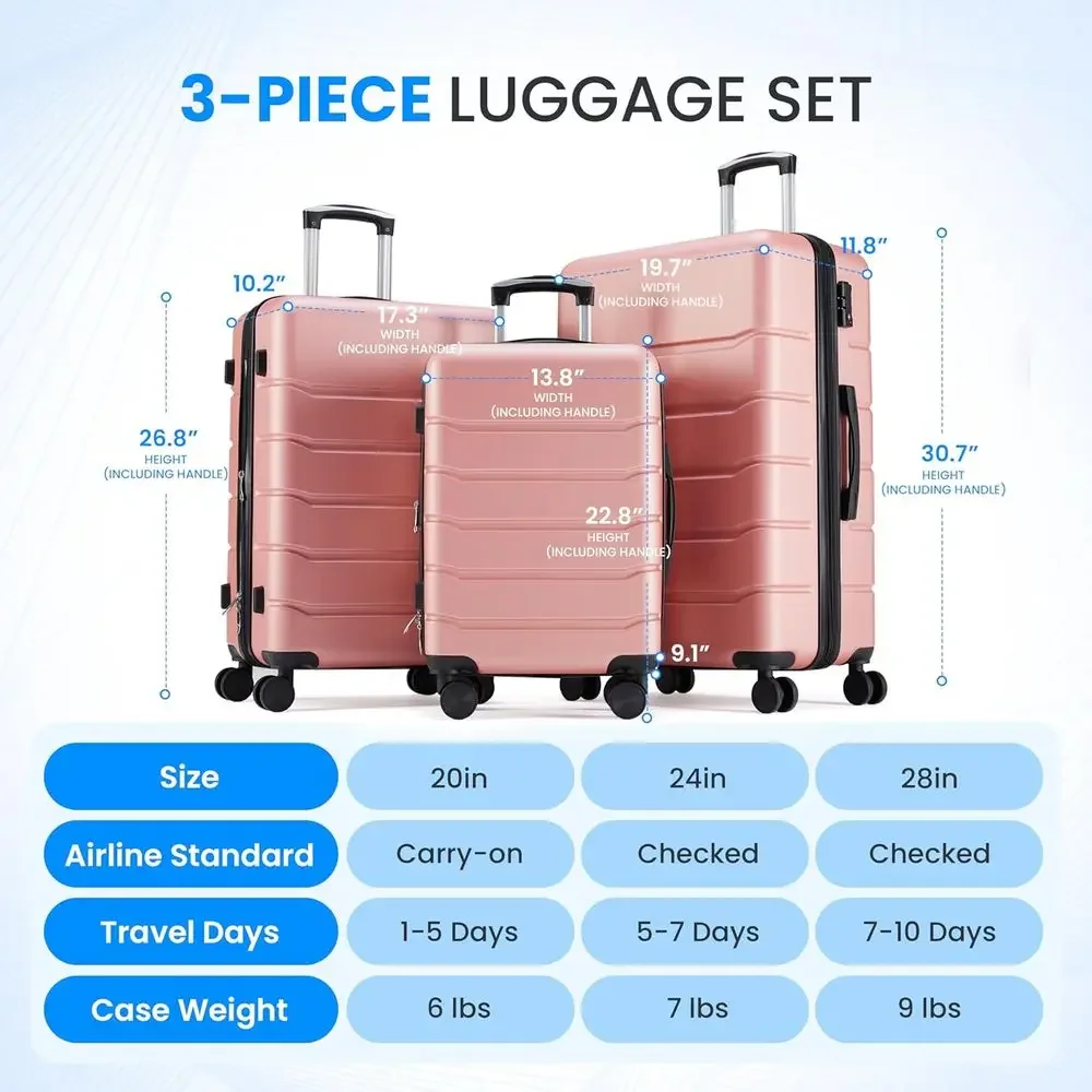 3-Piece Large Suitcase Set wit - Expandable Hard Shell Luggage Set recension och pris