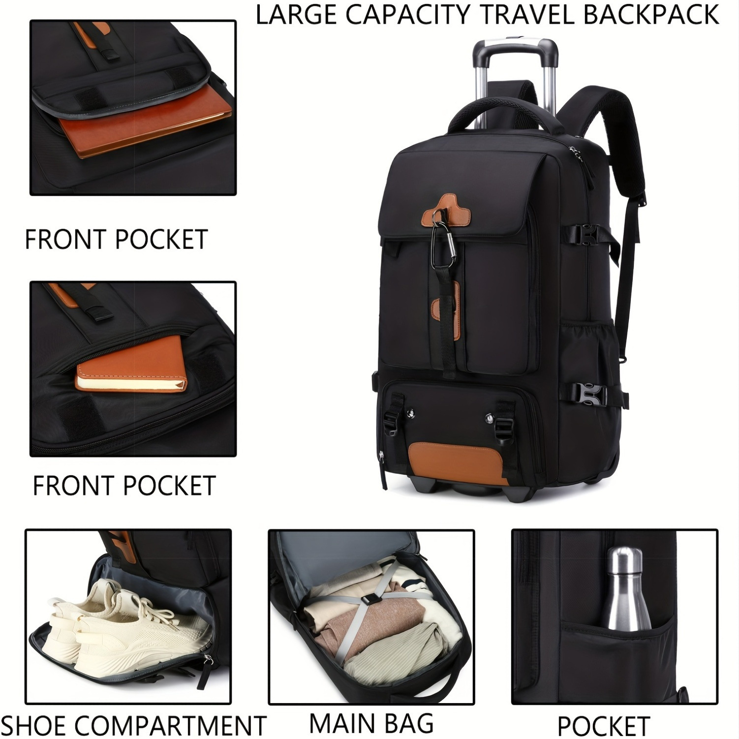 Rolling Backpack Large Capacit - Foldable Rolling Luggage Bag recension och pris